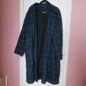 YOINS Plus Size Green and Blue Plaid Classic Collar Jacket